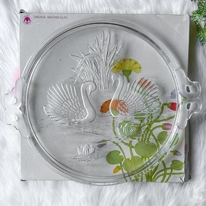 Walther-Glas Mikasa Crystal Satin Frosted Swan Round Cake Plate Vintage Glass